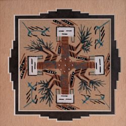 8" Original Navajo Tribe Sand painting With Custom Mats Layers 