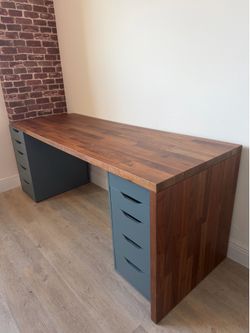 Large Executive Desk with Storage Drawers – Walnut Finish