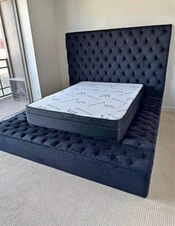 Black Velvet Tufted Platform Bed Frame