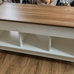 Lift Top Coffee Table with Hidden Compartment & Open Shelves
