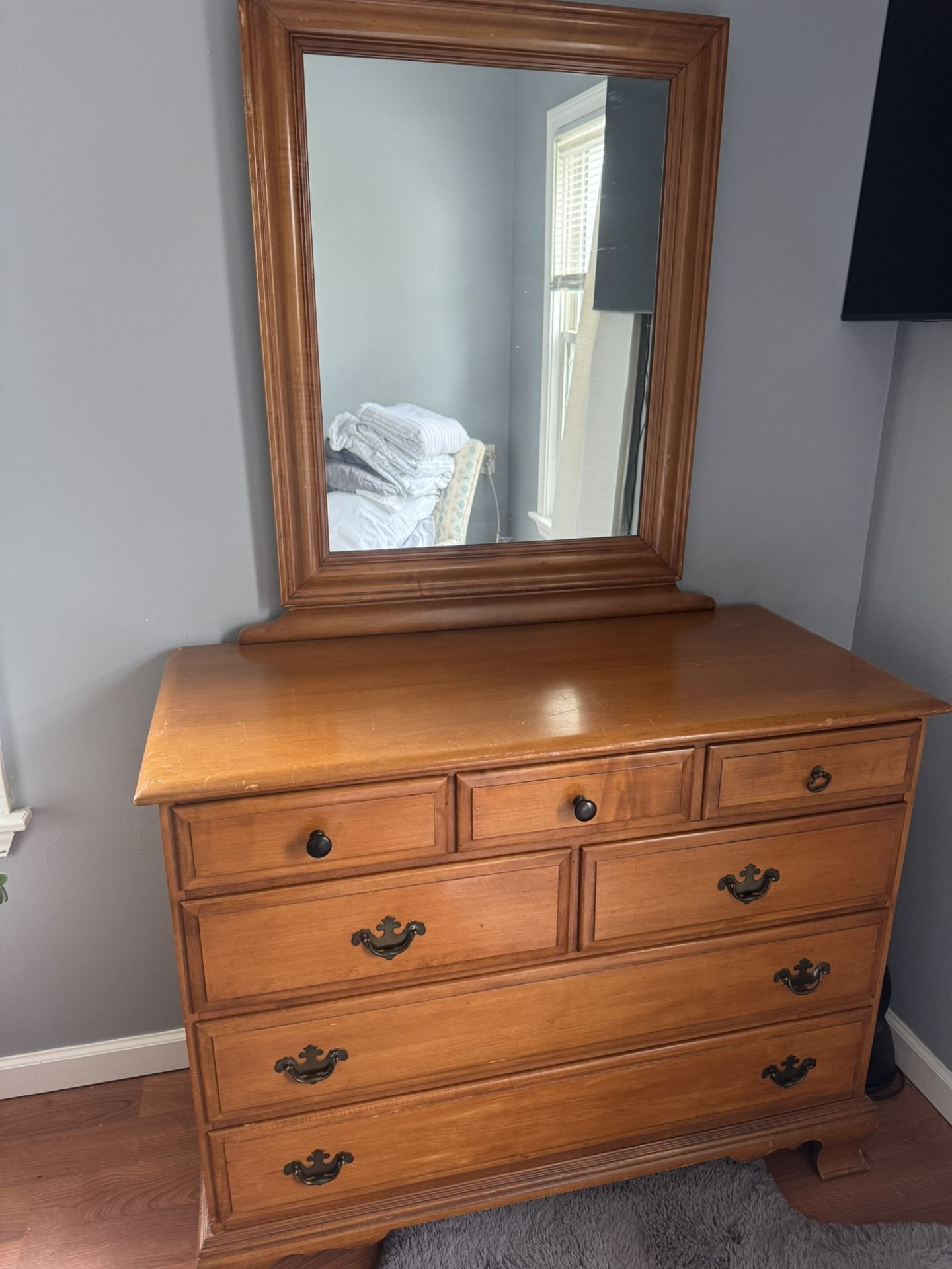 Solid Wood Dresser With Mirror. Vintage!