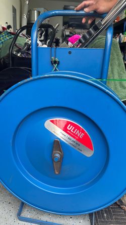a blue Uline Industrial Strapping Cart (Model H-39)