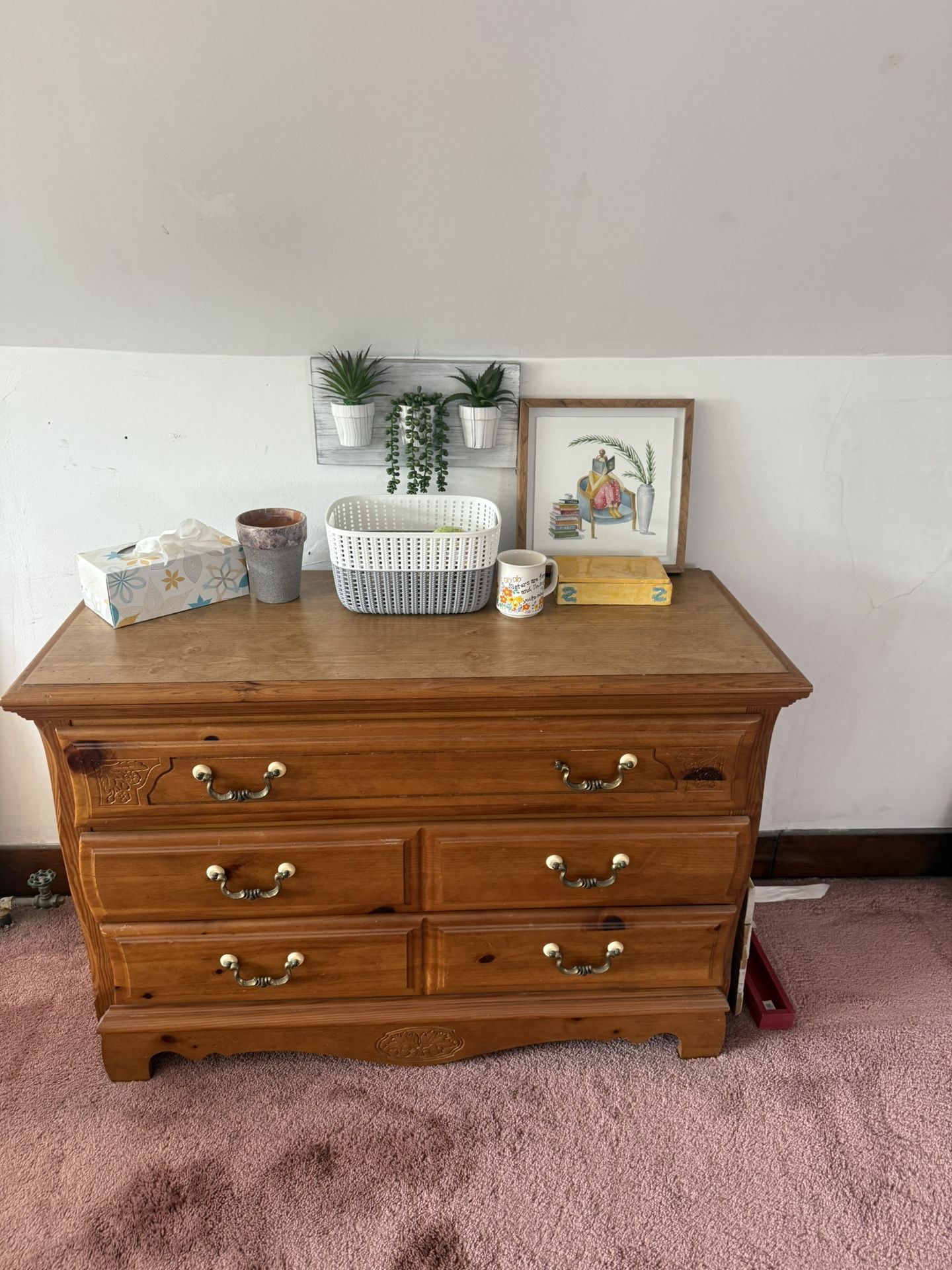 Matching Wood Dresser And Chest