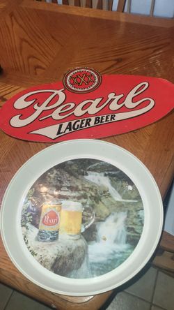 Pearl beer tray and cardboard sign