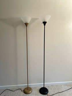 Set of 2 Torchiere Floor Lamps – Black & Tan