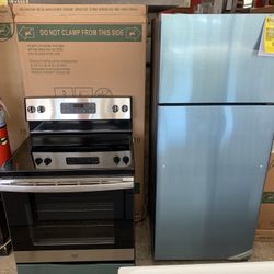 New In Box Kitchen Sets Stainless GE . Glass Top Stove  , Fridge ,  Exhaust Gan