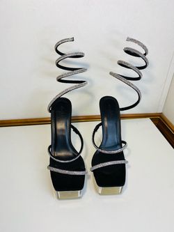 Womens Charlotte Russe Sz 8 Strappy High Heel Stiletto Ankle Wrap Glitter Shoes