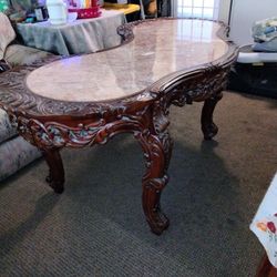 MARBLE TOP CARVED TABLE 
