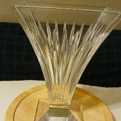 Vintage Waterford Clarion Blown Glass Footed Crystal Vase. Discontinued Pattern. Chip On Base As Noted In Photo. Reflected In Price.