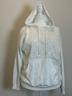 White Sequin Pullover Hoodie