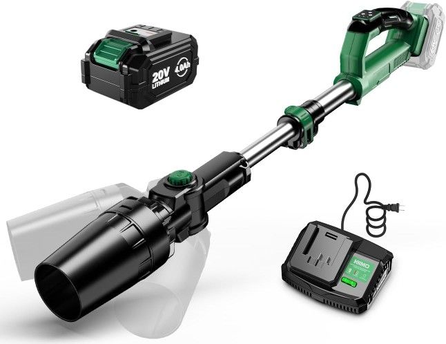 KIMO Leaf Blower Cordless with Battery and Charger, 310000RPM, 37Inch Telescopic Pole, 750CFM 280MPH, 3Speeds w/Smart Panel, Lightweight 2.5Lb, 4000mA