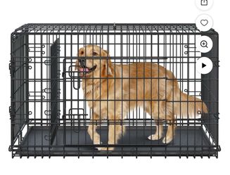 42.1" Foldable Metal Wire Pet Kennel Dog Crate with Divider and Pull-out Tray, Black