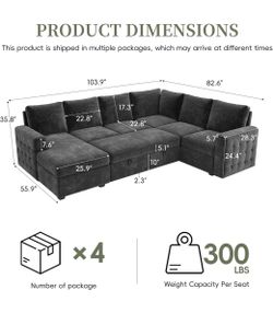 Sectional Sleeper Sofa Bed, 7 Seat Pull Out Couch with Storage
