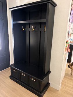 Black Entryway Hall Tree with Storage Drawers
