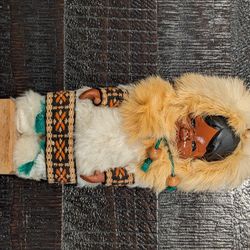 Beautifully Crafted Vintage Eskimo Doll With Built In Wooden Stand
