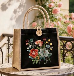 Small Floral  Tote Bags with Button & Rope handles