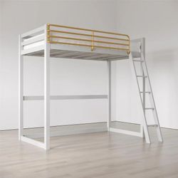 Twin Metal Loft Bed, Dove Gray & Gold