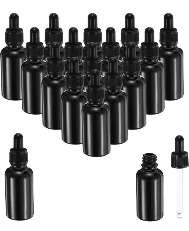 15ml Glass Dropper Bottle, 12Pcs Leakproof Essential Oils Sample Liquid Perfume Container with Eye Dropper for Storage Home Travel, Black