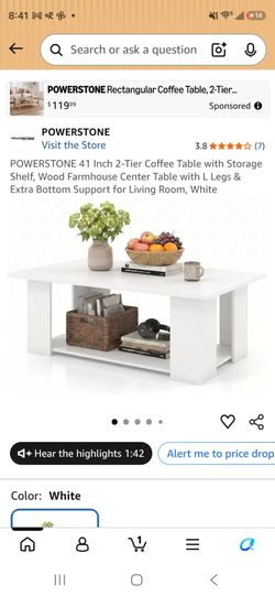 POWERSTONE 41 Inch 2-Tier Coffee Table with Storage Shelf, Wood Farmhouse Center Table with L Legs