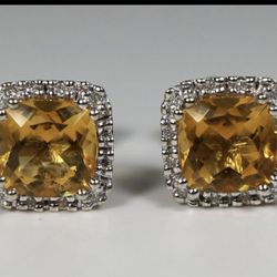 14k Gold Citrine Diamonds Earrings