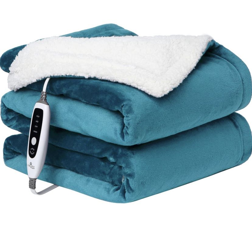 Electric Blanket 50" x 60" Heated Throw Flannel & Sherpa Fast Heating Blanket