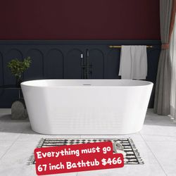 67 inch Freestangding Bathtub,Bath Tub, Soaking Tub – Oval Acrylic Bathtubs