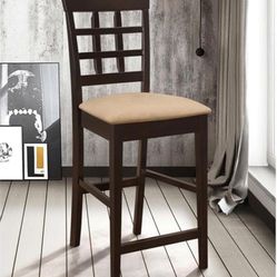 New 25-Inch Lattice Back Counter Height Pub Chair Bar Stool Barstool Microfiber Seat, Set of 2