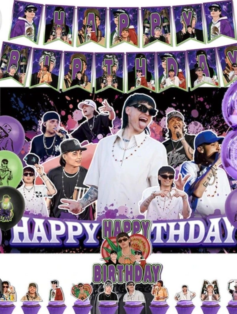 Peso PLUMA Party BANNER & HAPPY BIRTHDAY & CUPCAKES DECOR