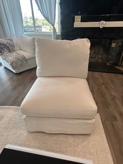 Modern White Armless Accent Chair | Slipcovered | Like New