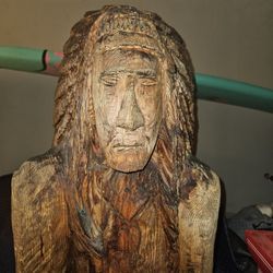 Hand Carved 5 1/2ft Wooden Indian 