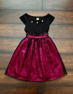 Little Girls Clothes Special Occasion Party Dress Black Top With Magenta Sparkly Tulle Over Satin Skirt Size 6T/6X