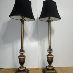 Vintage John Richard Collection PAIR 37.5" Table/Buffet Brass Lamps With Shades