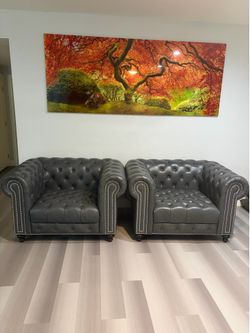 Very high end genuine leather tufted chairs