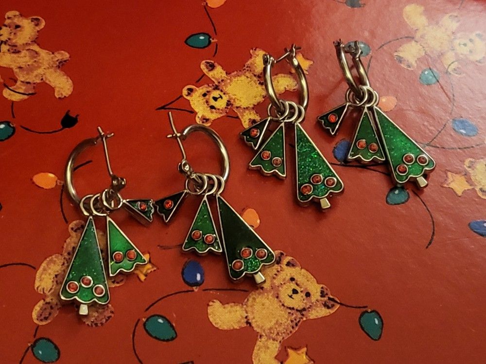 Two Pairs Of Christmas  Tree  EARRINGS 