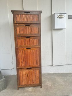 Vintage Target Tall Bamboo 5-Drawer Storage Cabinet / Tower