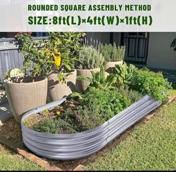 New in Box 8×4×1 ft Galvanized Raised Garden Bed Kit Raised Garden Boxes Outdoor Oval Metal Raised
