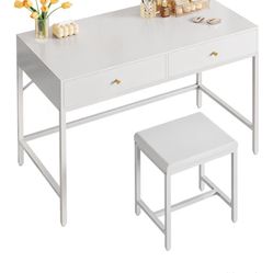 OBO 43 Inch White Desk With Two Drawers 