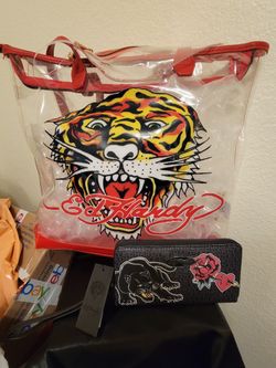 Ed Hardy Bundle Transparent Tote with a Black Sylish Wallet Included 