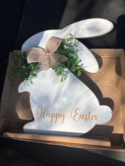 Happy Easter Wooden Bunny Sign Decor
