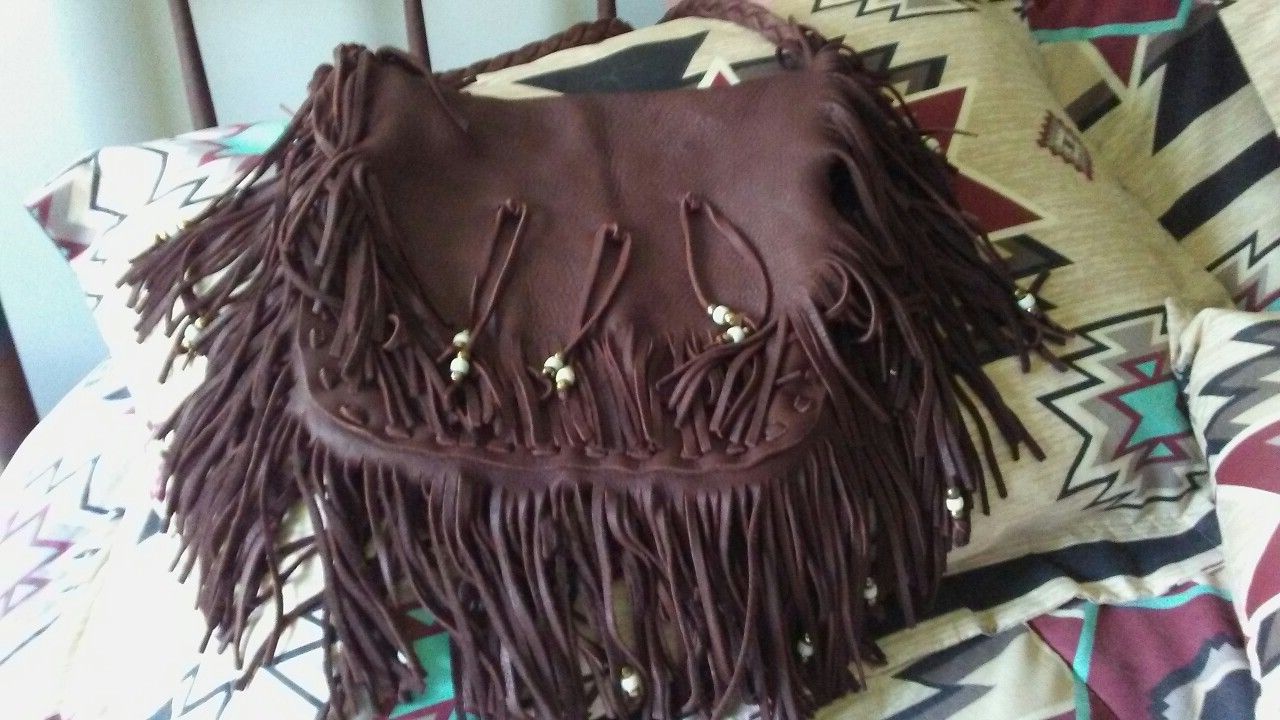 Leather fringe purse