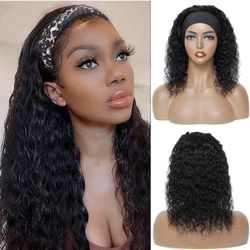 14 Inch Wavy Human Hair Headband Wig Unit