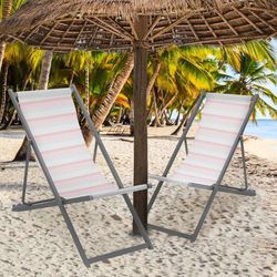 Folding Beach Sling Chairs Set of 2, 4 Level Adjustable Reclining Design, Lightweight Aluminum Frame, Portable Outdoor Chair for Backyard, Poolside an