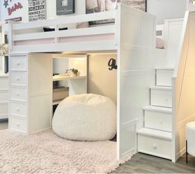 White Loft Bed with Drawer Stair and Pink Crystal Knobs💖Twin or Full🚚Same Day Delivery and Set Up🛠️NO Credit Needed 💵