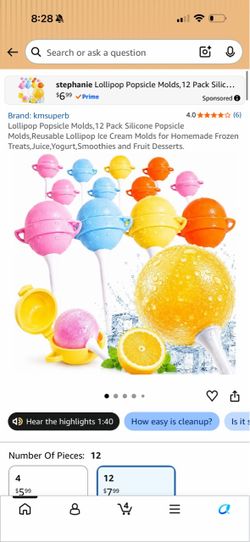8 Pack Silicone Lollipop Popsicle Molds