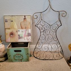 Antique Mannequin Picture Frame And Paris Crate OR Mannequin Hanger Jewelry Hooks Rack 