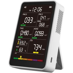Professional Indoor Air Quality Monitor With AQI Alarms, Portable Real-Time Detector For Home Cars Plants And Pets (Cold White)
