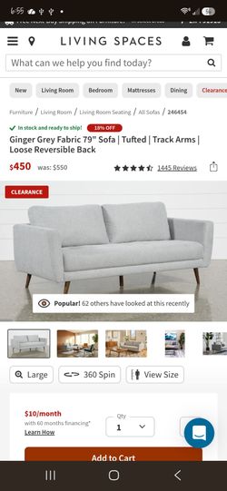 Ginger Gray Sofa x Living Spaces $250 OBO