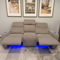 Modern 3-Seat Reclining Sofa / Recliner Couch with LED Lights, cup holders