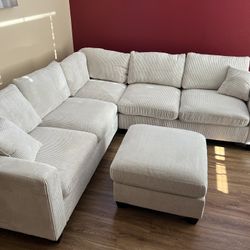 New Corduroy Sectional.  Off White / Beige.  99” X 99”.  Free Delivery!