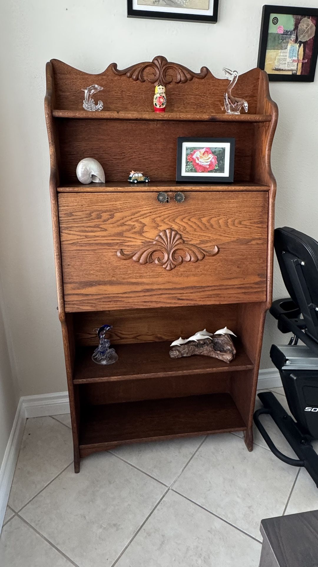 Solid Oak Drop-Front Secretary Desk – Vintage, Excellent Condition